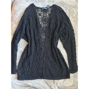 Vintage Y2K Liz Claiborne Lizwear Hand Crochet Black Cotton Boho Open Knit